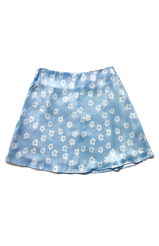 Blue Zone Planet |  Laura's High Waist Satin Floral Print Short Mini Skirt BLUE ZONE PLANET