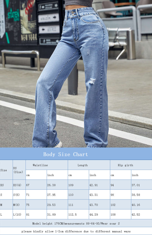 High Waist Straight Tube Slim Loose Jeans-[Adult]-[Female]-2022 Online Blue Zone Planet