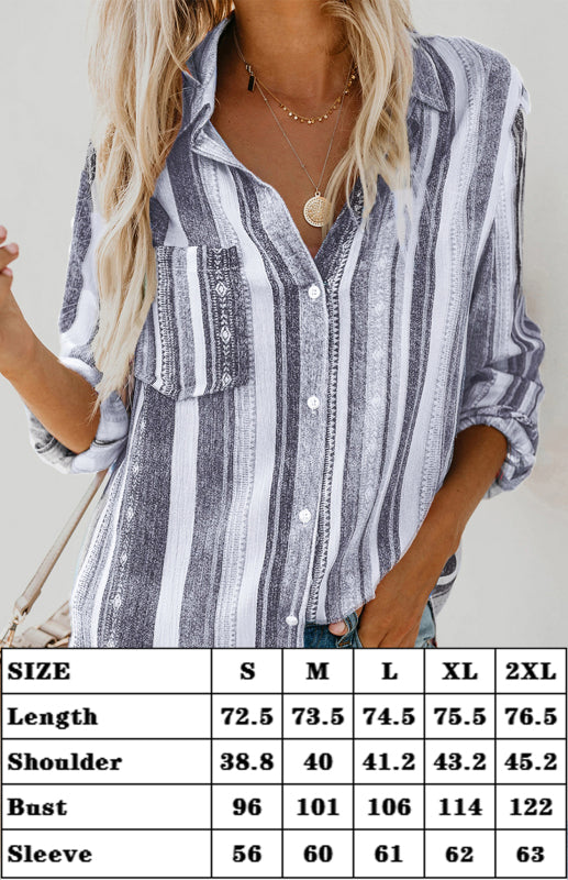 Blue Zone Planet |  Linen Turn-down Collar Sweet Enough Striped Button Up Top BLUE ZONE PLANET