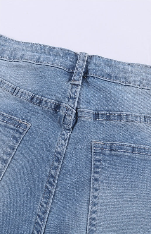 Blue Frayed Hem Mid Rise Denim Shorts-[Adult]-[Female]-2022 Online Blue Zone Planet