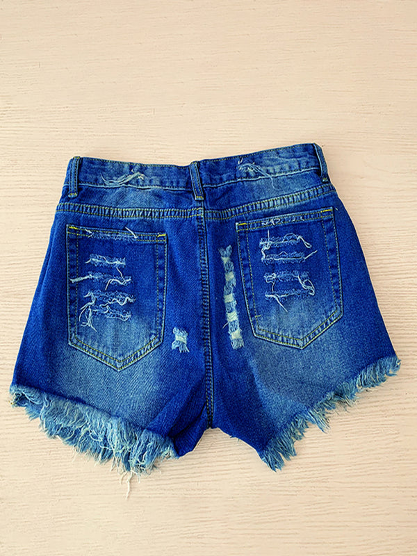 Blue Zone Planet | American Flag Fringe Star Print Denim Shorts BLUE ZONE PLANET