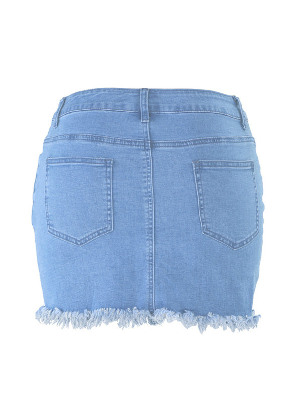 Blue Zone Planet |  Retro Fringe Pack Hip Denim Short Skirt BLUE ZONE PLANET