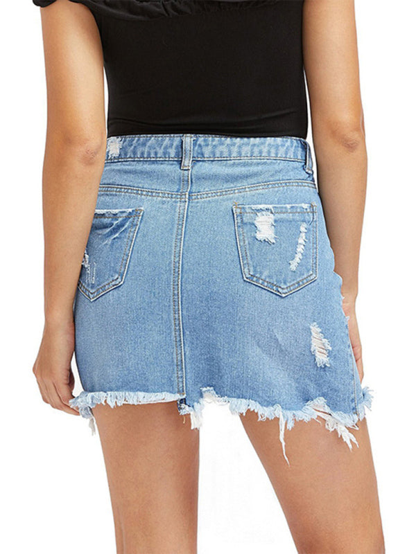 Blue Zone Planet |  ripped fringed loose denim skirt BLUE ZONE PLANET