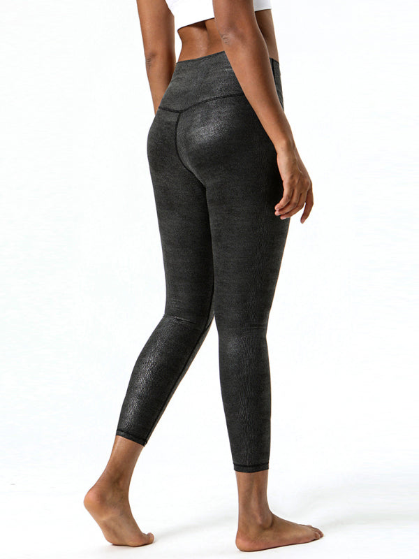 Textured-leather high-stretch yoga pants-[Adult]-[Female]-2022 Online Blue Zone Planet