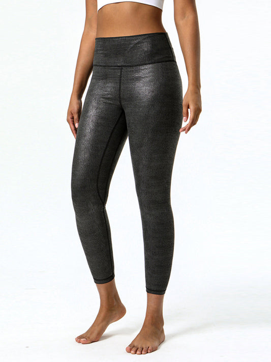 Textured-leather high-stretch yoga pants-[Adult]-[Female]-Black-XS-2022 Online Blue Zone Planet