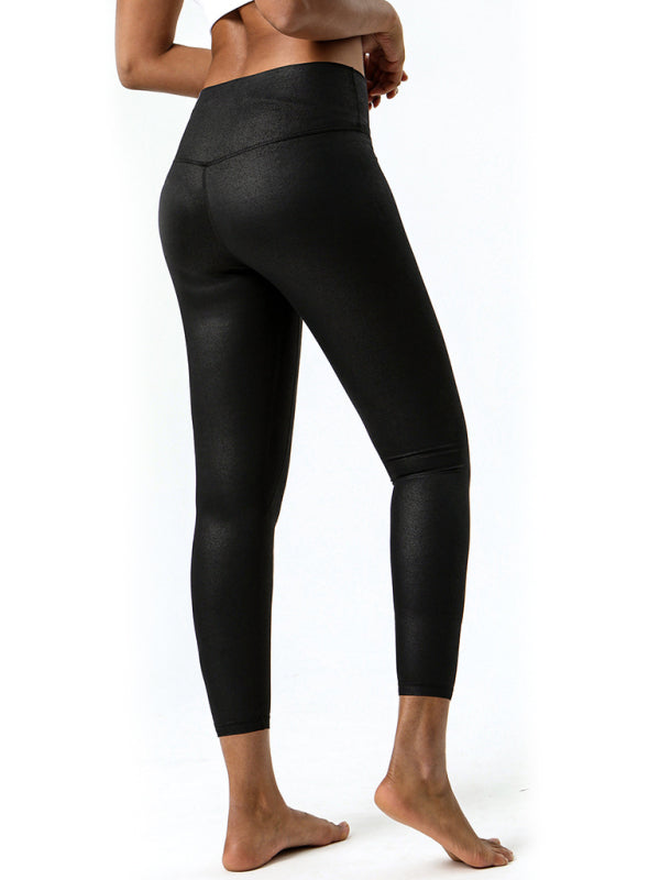 Textured-leather high-stretch yoga pants-[Adult]-[Female]-2022 Online Blue Zone Planet