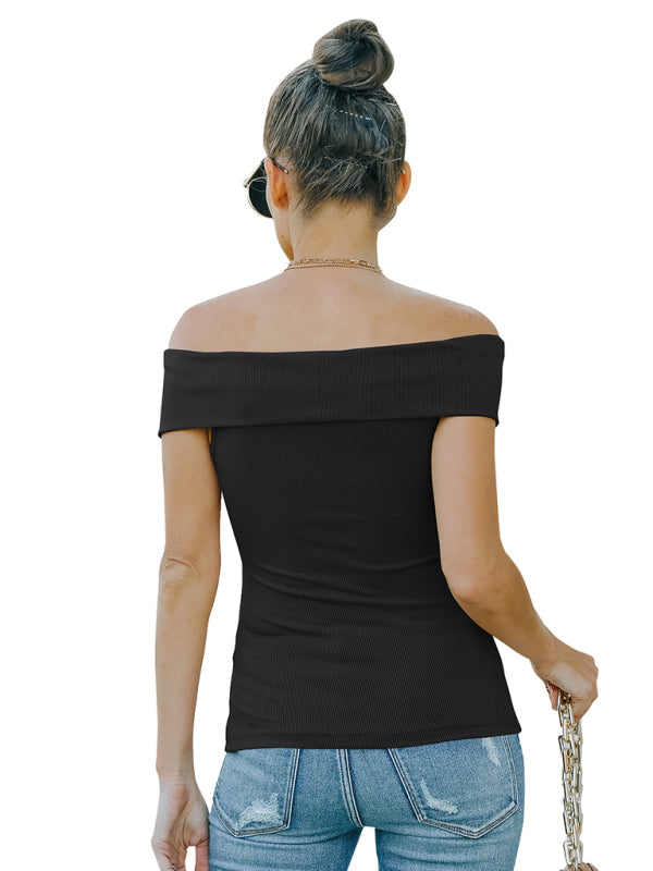 fashion skinny off shoulder top-[Adult]-[Female]-2022 Online Blue Zone Planet