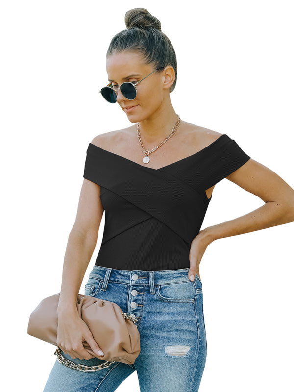 fashion skinny off shoulder top-[Adult]-[Female]-2022 Online Blue Zone Planet