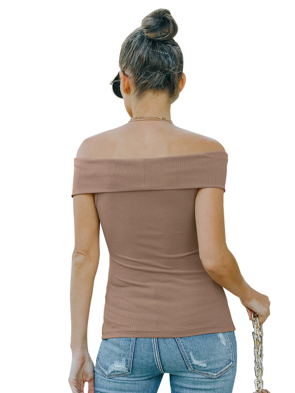 fashion skinny off shoulder top-[Adult]-[Female]-2022 Online Blue Zone Planet