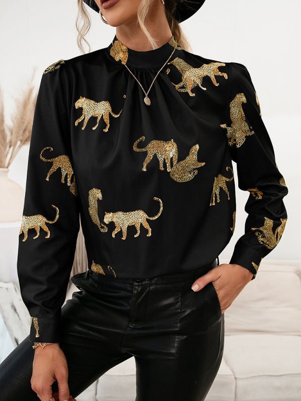 Blue Zone Planet |  Leopard Print Shirt Long Sleeve Pullover Shirt BLUE ZONE PLANET