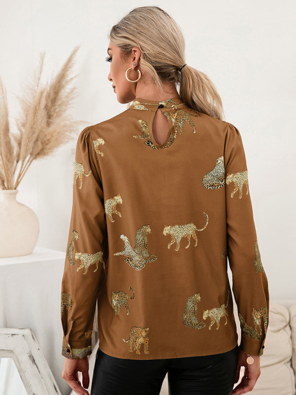 Blue Zone Planet |  Leopard Print Shirt Long Sleeve Pullover Shirt BLUE ZONE PLANET