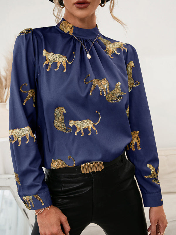 Blue Zone Planet |  Leopard Print Shirt Long Sleeve Pullover Shirt BLUE ZONE PLANET