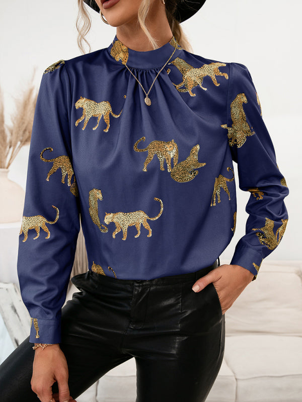 Blue Zone Planet |  Leopard Print Shirt Long Sleeve Pullover Shirt BLUE ZONE PLANET