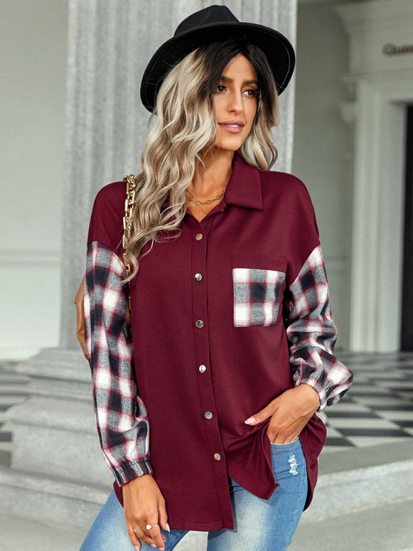 Plaid patchwork Polo loose shirt BLUE ZONE PLANET