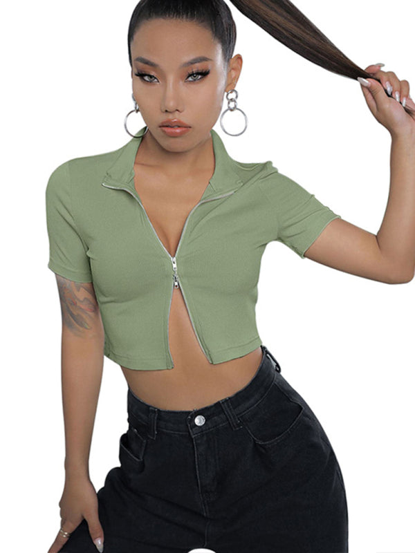 Blue Zone Planet |  tight -fitting zipper lapel top BLUE ZONE PLANET