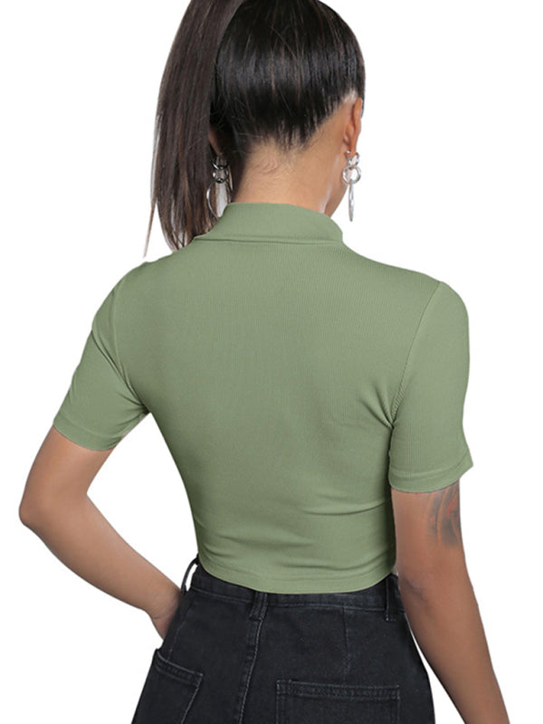 Blue Zone Planet |  tight -fitting zipper lapel top BLUE ZONE PLANET