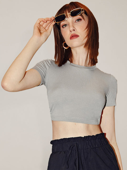 Blue Zone Planet |  Women's back -back lace -round collar chief must be exposed navel top BLUE ZONE PLANET