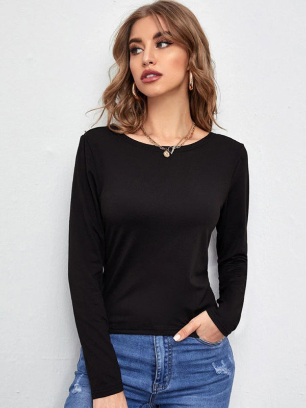 hollowed back tie tie long -sleeved T -shirt-[Adult]-[Female]-Black-S-2022 Online Blue Zone Planet