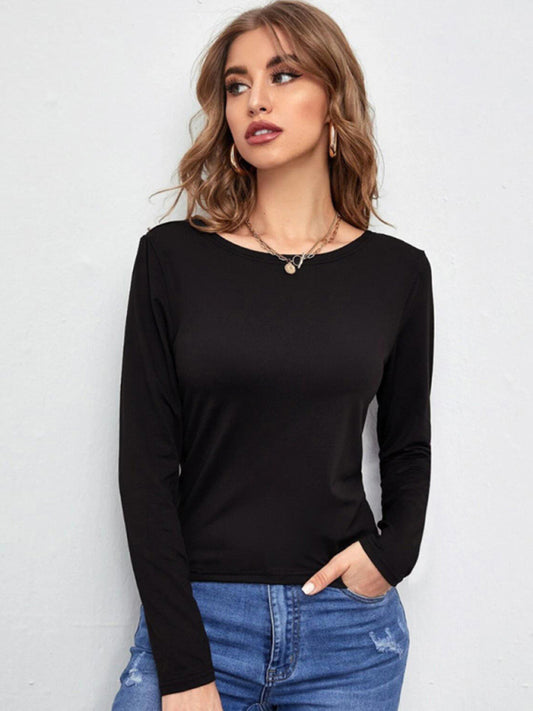 hollowed back tie tie long -sleeved T -shirt-[Adult]-[Female]-Black-S-2022 Online Blue Zone Planet