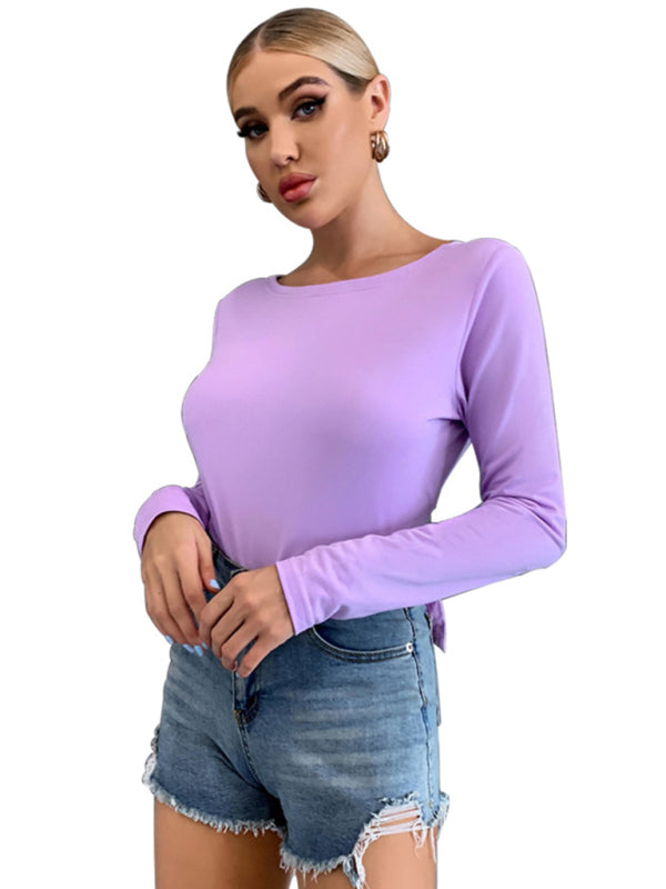 hollowed back tie tie long -sleeved T -shirt-[Adult]-[Female]-2022 Online Blue Zone Planet