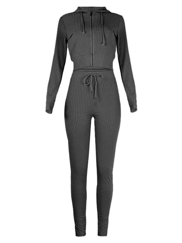 Blue Zone Planet | Women's Hooded Long Sleeve Slim Fit Athleisure Set-TOPS / DRESSES-[Adult]-[Female]-2022 Online Blue Zone Planet