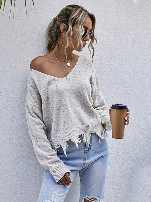 Blue Zone Planet | women's loose color dot white knitted sweater-[Adult]-[Female]-Raw white off white-S-2022 Online Blue Zone Planet