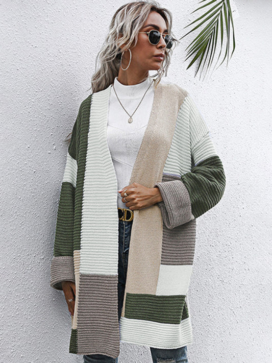 Long knitted cardigan sweater coat-TOPS / DRESSES-[Adult]-[Female]-Olive green-S-2022 Online Blue Zone Planet