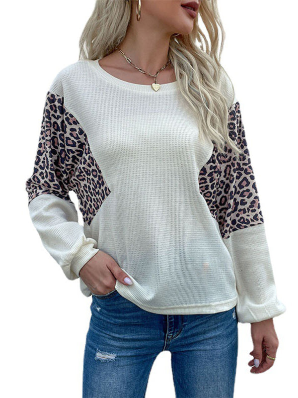 Blue Zone Planet | loose crew neck bottoming leopard print knitted sweater-TOPS / DRESSES-[Adult]-[Female]-2022 Online Blue Zone Planet