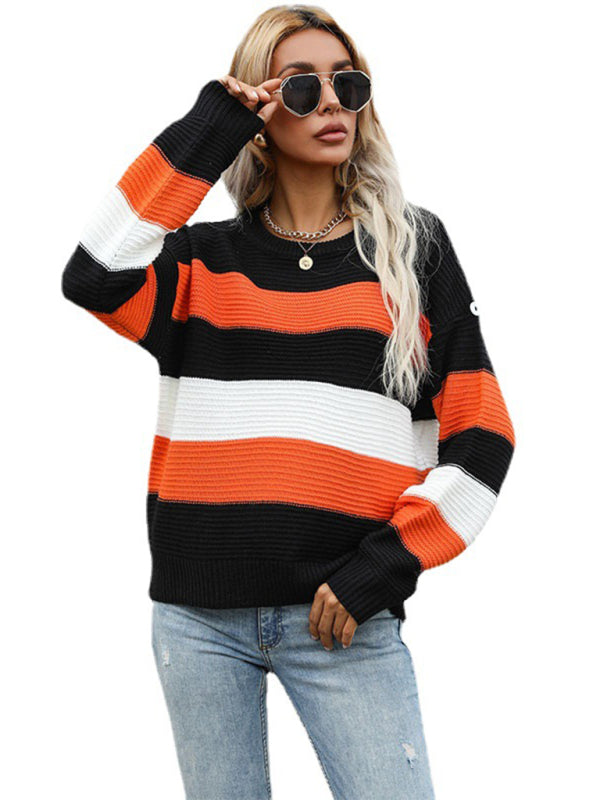 thin long sleeve loose striped knitted sweater BLUE ZONE PLANET