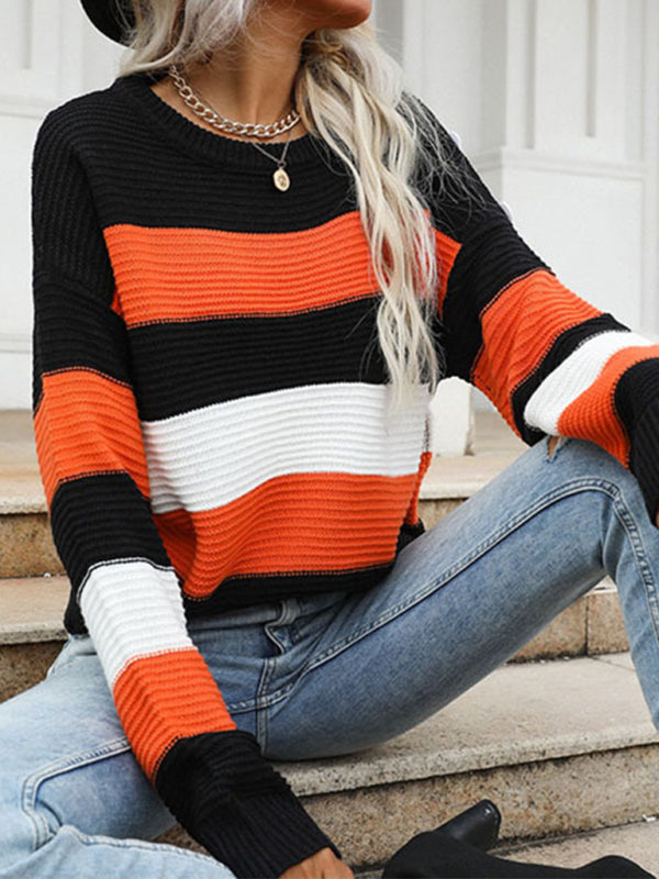 thin long sleeve loose striped knitted sweater BLUE ZONE PLANET