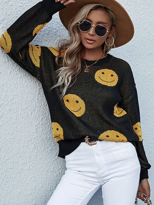 Ava's Smiley Long Sleeve Black Sweater-TOPS / DRESSES-[Adult]-[Female]-2022 Online Blue Zone Planet