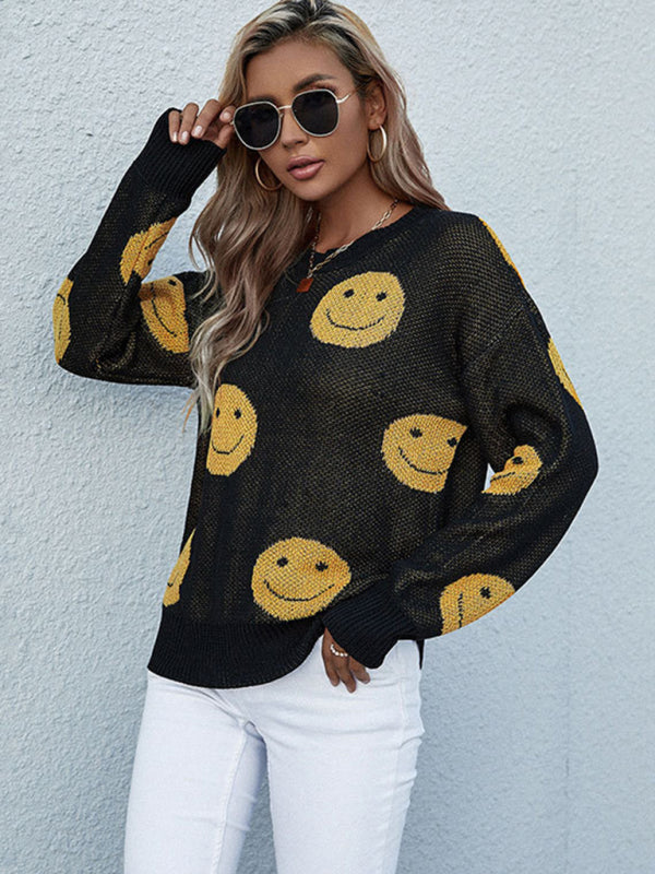 Ava's Smiley Long Sleeve Black Sweater-TOPS / DRESSES-[Adult]-[Female]-2022 Online Blue Zone Planet