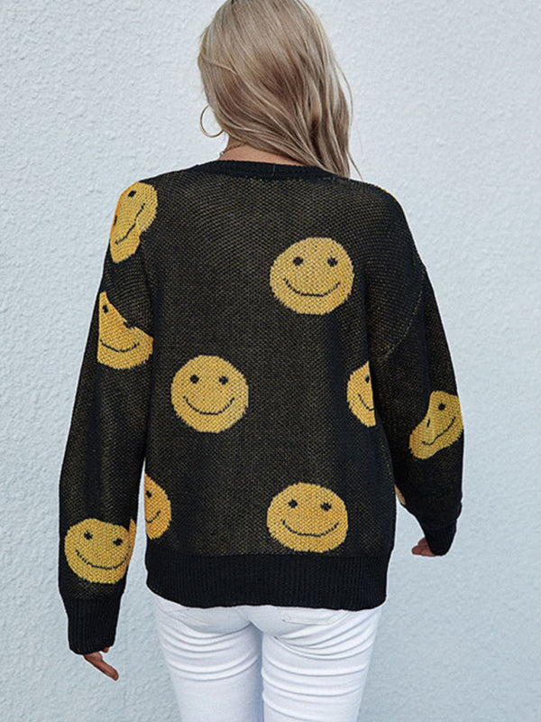 Ava's Smiley Long Sleeve Black Sweater-TOPS / DRESSES-[Adult]-[Female]-2022 Online Blue Zone Planet