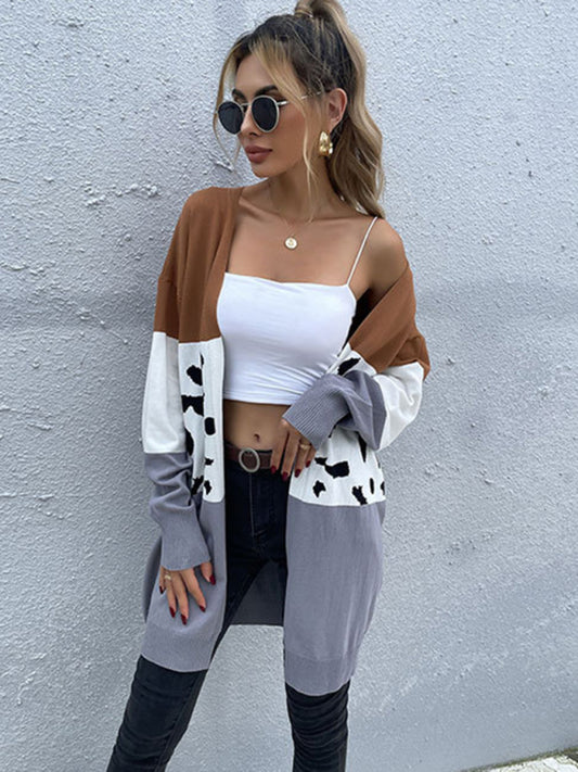 leopard-print cardigan knitted sweater coat