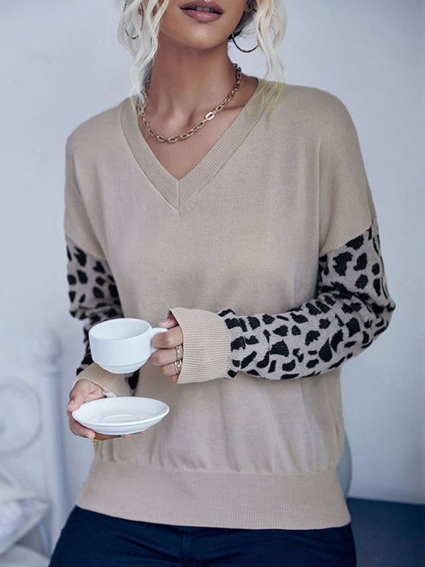 Fashion Women's Leopard Print Long Sleeve Knit Sweater-[Adult]-[Female]-2022 Online Blue Zone Planet