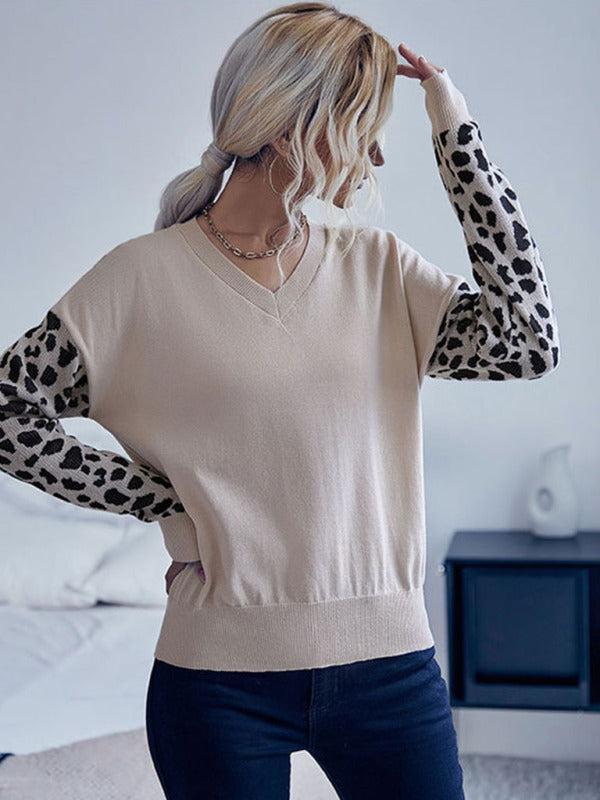 Fashion Women's Leopard Print Long Sleeve Knit Sweater-[Adult]-[Female]-Cracker khaki-S-2022 Online Blue Zone Planet