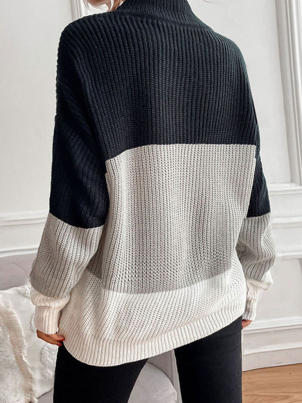 women's color block long sleeve turtleneck sweater women's fashion-[Adult]-[Female]-2022 Online Blue Zone Planet