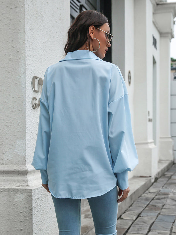 Blue Zone Planet | Lantern Sleeve drop shoulder Long Sleeve Shirt BLUE ZONE PLANET