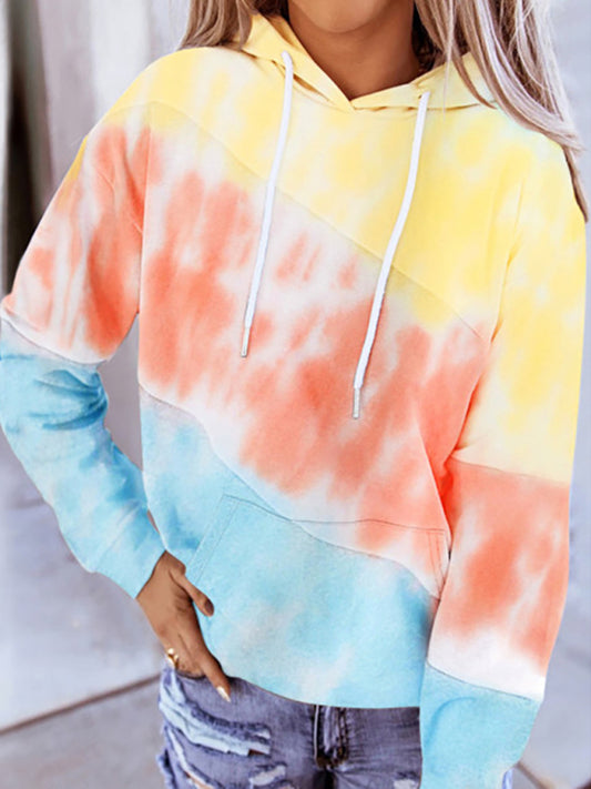 Long Sleeve Panel Hooded Print Top BLUE ZONE PLANET