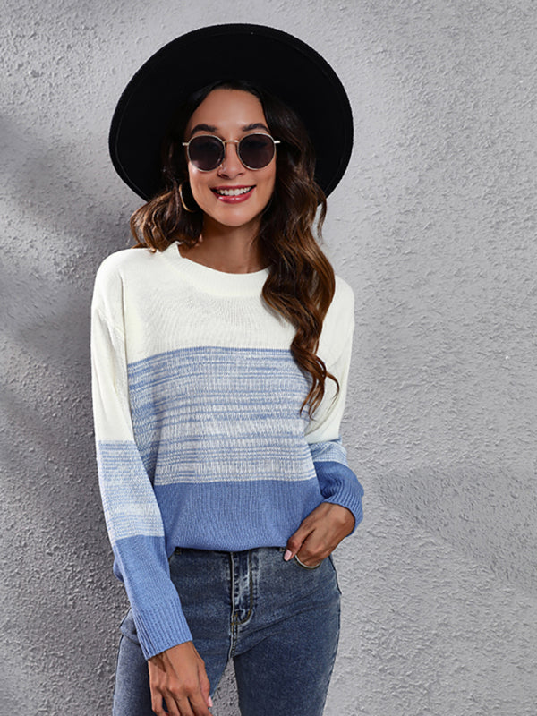 Women's gradient color block off shoulder knitted sweater-[Adult]-[Female]-2022 Online Blue Zone Planet