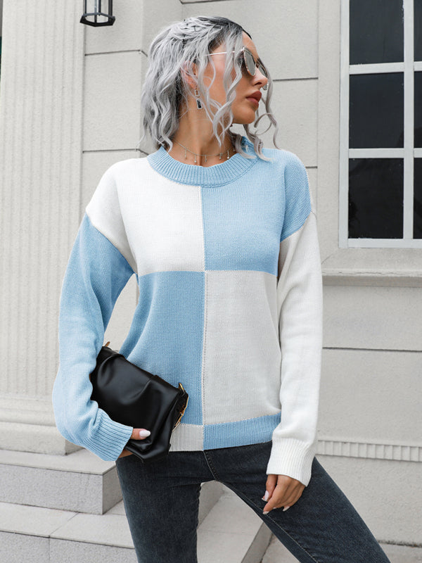 Blue Zone Planet | chessboard Plaid loose long sleeve sweater BLUE ZONE PLANET