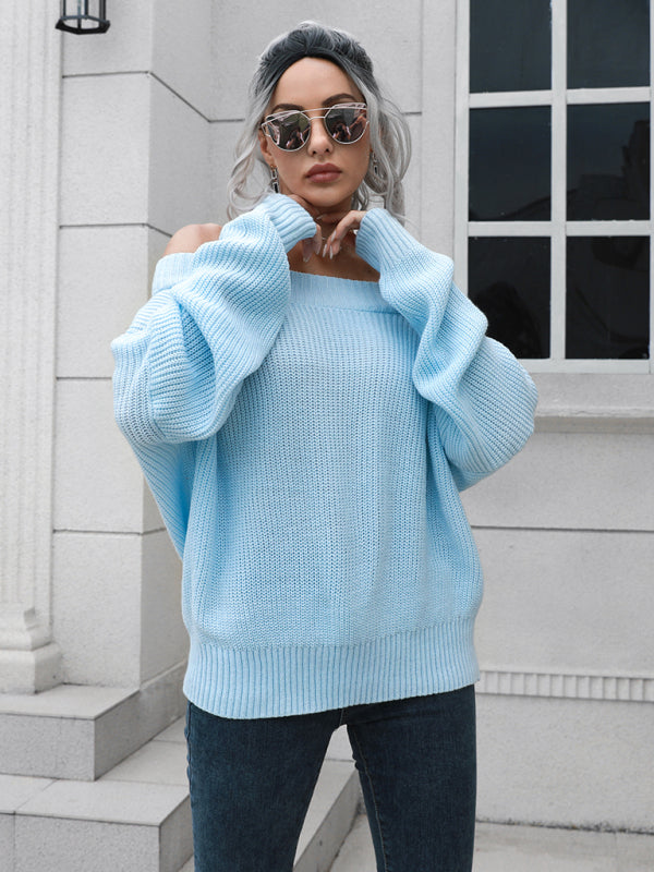 Women's off shoulder sweater with straight neck-[Adult]-[Female]-2022 Online Blue Zone Planet