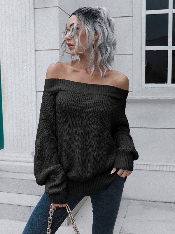 Women's off shoulder sweater with straight neck-[Adult]-[Female]-2022 Online Blue Zone Planet