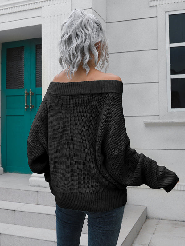 Women's off shoulder sweater with straight neck-[Adult]-[Female]-2022 Online Blue Zone Planet