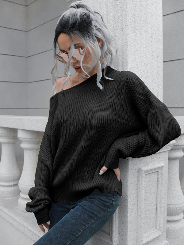 Women's off shoulder sweater with straight neck-[Adult]-[Female]-2022 Online Blue Zone Planet