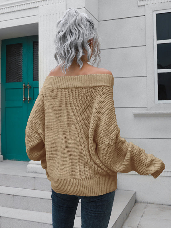 Women's off shoulder sweater with straight neck-[Adult]-[Female]-2022 Online Blue Zone Planet