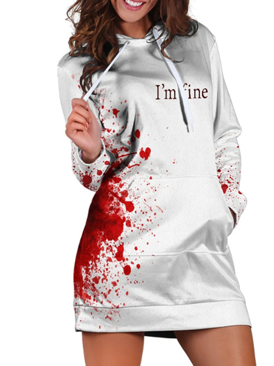 Blue Zone Planet | Women's Halloween blood drop digital print Hooded Hoodie-TOPS / DRESSES-[Adult]-[Female]-White-S-2022 Online Blue Zone Planet