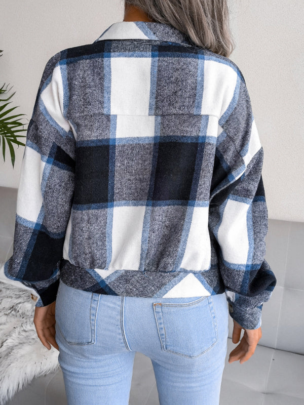 Blue Zone Planet | Plaid lantern long sleeve woolen coat BLUE ZONE PLANET