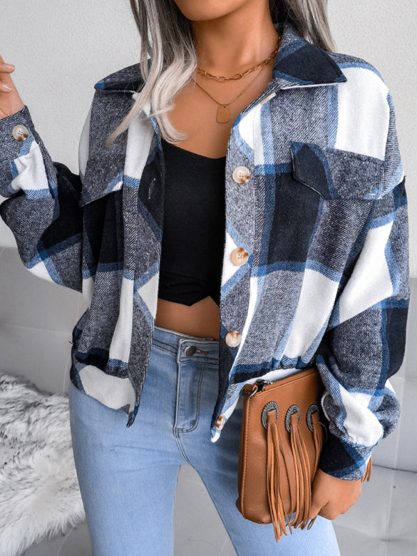 Blue Zone Planet | Plaid lantern long sleeve woolen coat BLUE ZONE PLANET