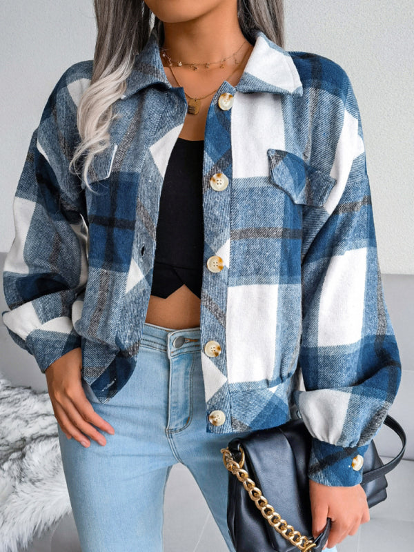 Blue Zone Planet | Plaid lantern long sleeve woolen coat BLUE ZONE PLANET